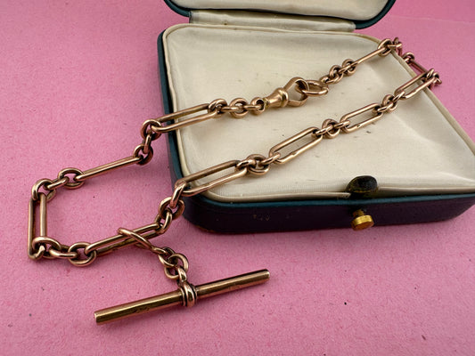 Antique 9ct Rose Gold Trombone Albert Chain