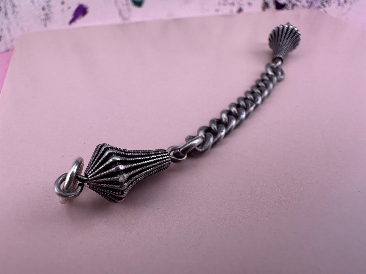 Sterling silver curb Claspless extender with fluted beaded ends