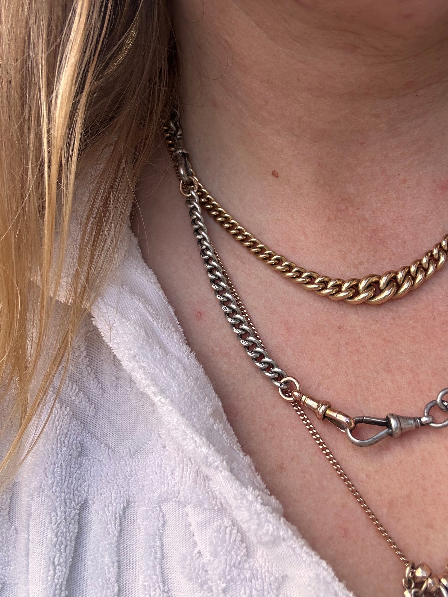 Mix metal curb extender. 9ct rose gold dog clip & sterling curb links