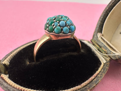 Antique 9ct Gold with silver setting Turquoise Bombe ring