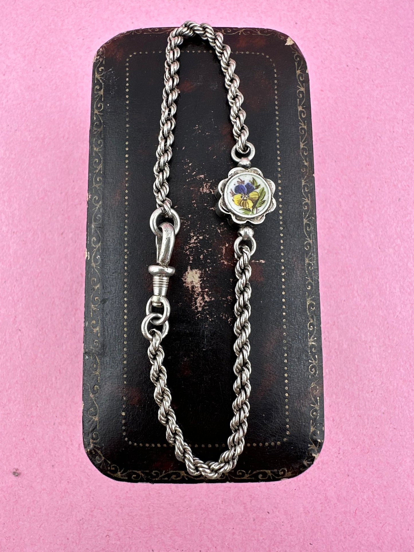 Sterling silver Rope bracelet with Pansy panel