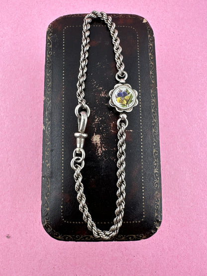 Sterling silver Rope bracelet with Pansy panel