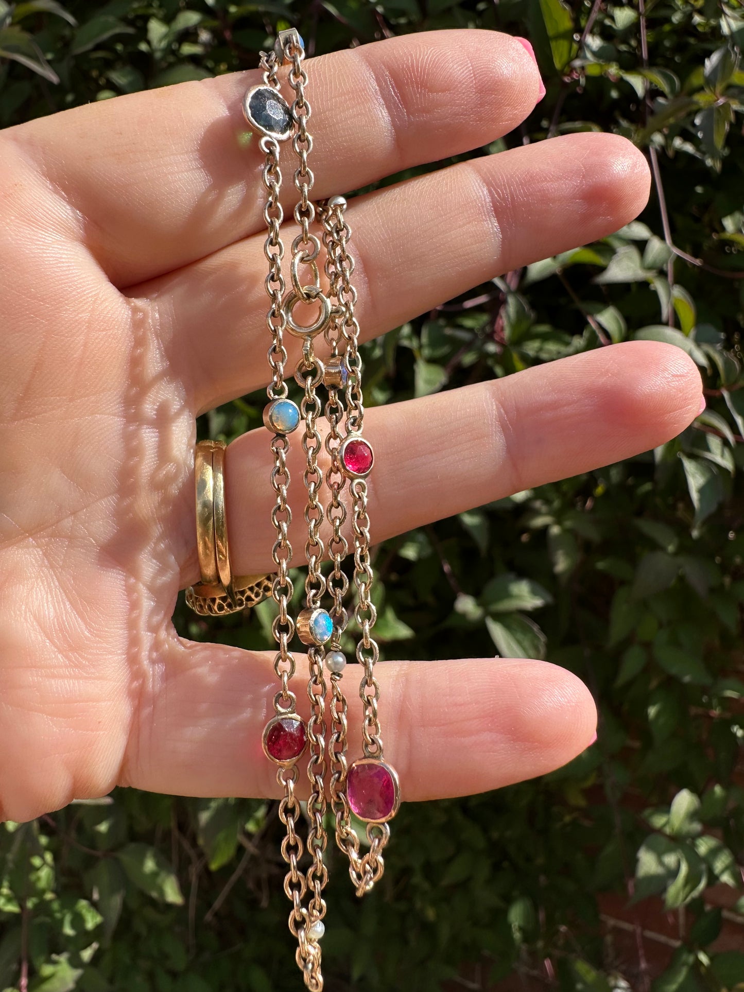 Antique 9ct Rose Gold Gemstone Station chain