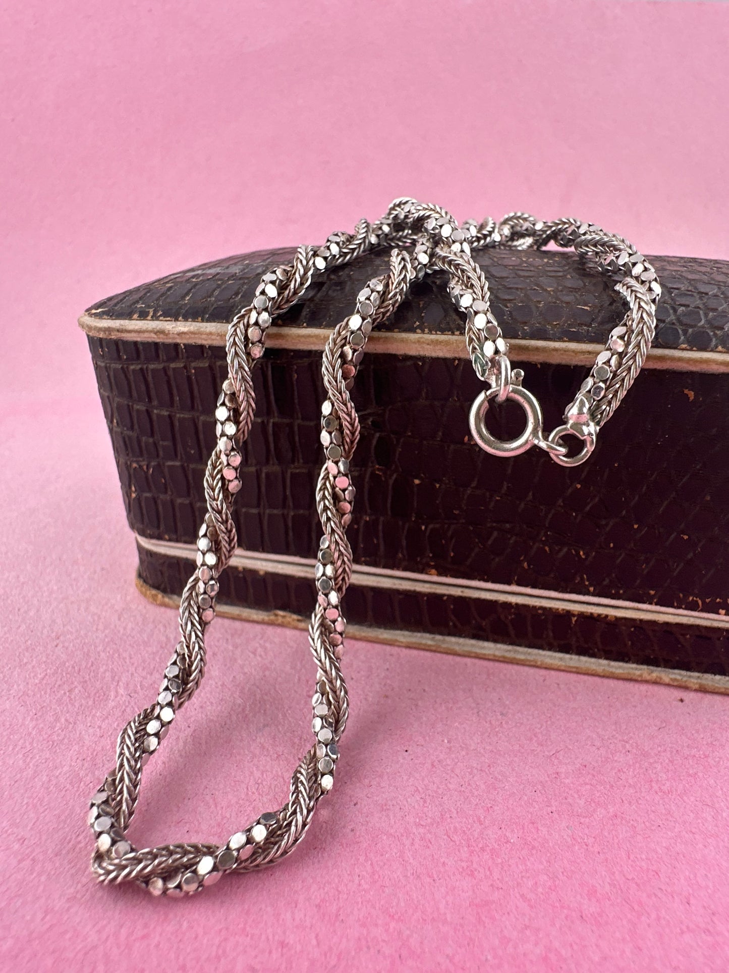 Sterling Silver disco and foxtail twist chain