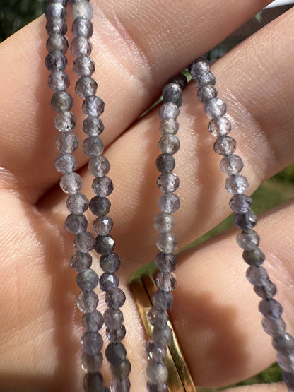 Iolite mini beaded necklace with 9ct Gold Antique Bolt clasp
