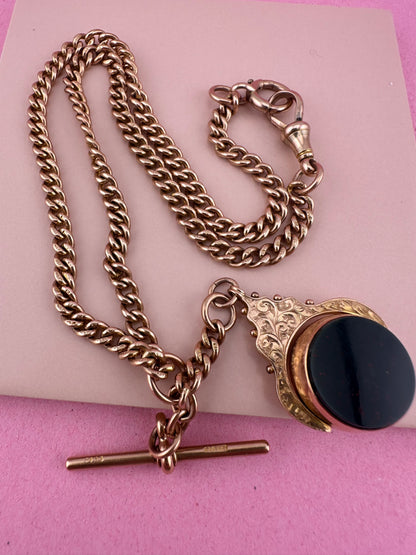Antique 9ct Rose Gold Ungraduated Curb Albert chain