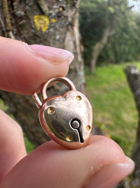 Antique 9ct Rose gold Puffy heart padlock