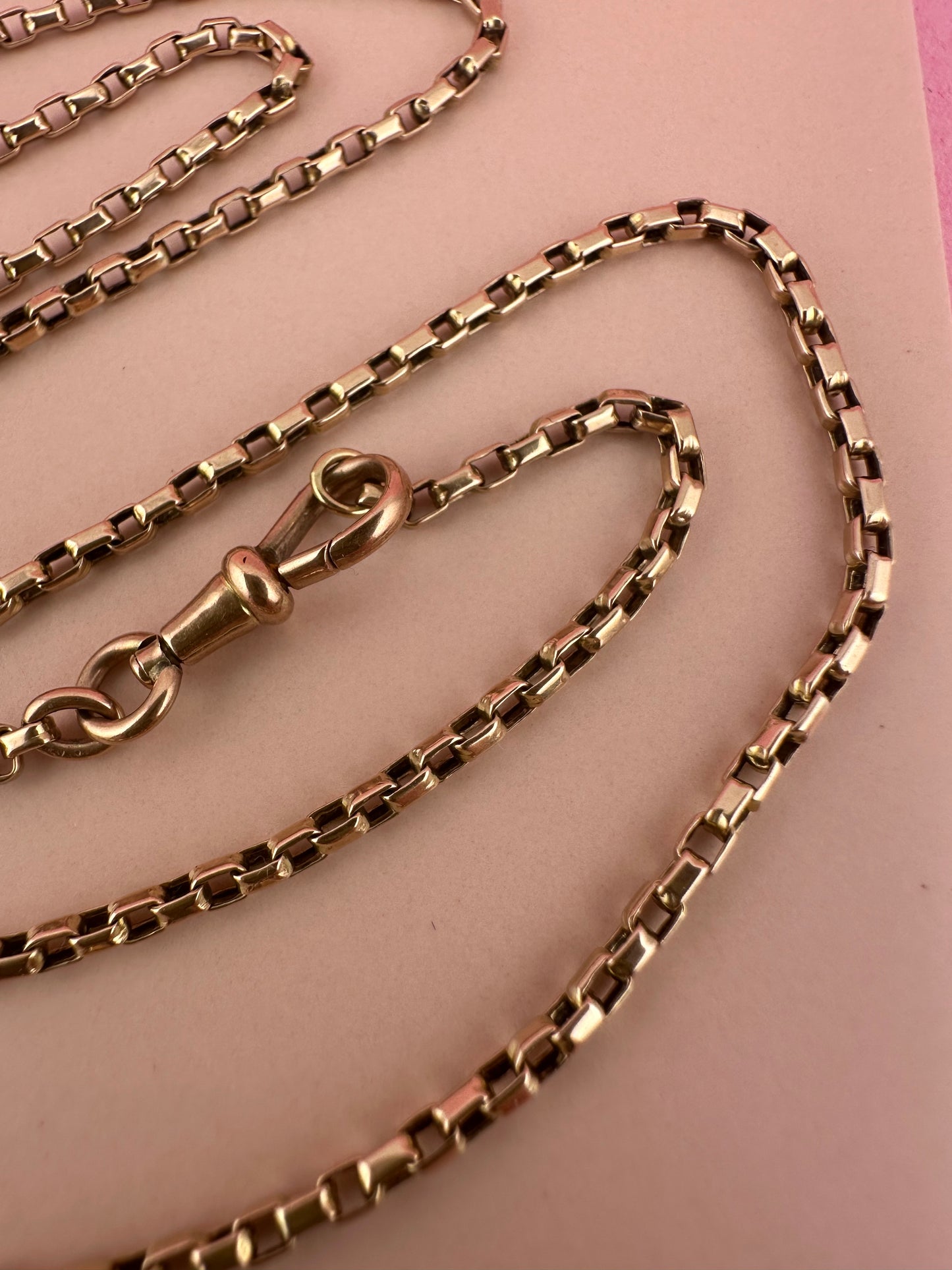 Antique 9ct Rose Gold Box chain with swivel dogclip