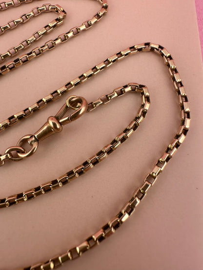 Antique 9ct Rose Gold Box chain with swivel dogclip