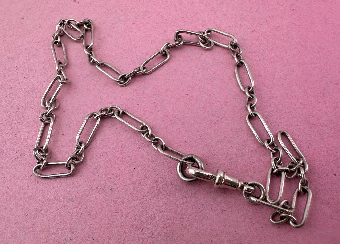Antique 800 Silver mini trombone chain with dog clip