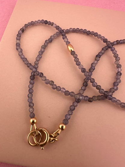 Iolite mini beaded necklace with 9ct Gold Antique Bolt clasp