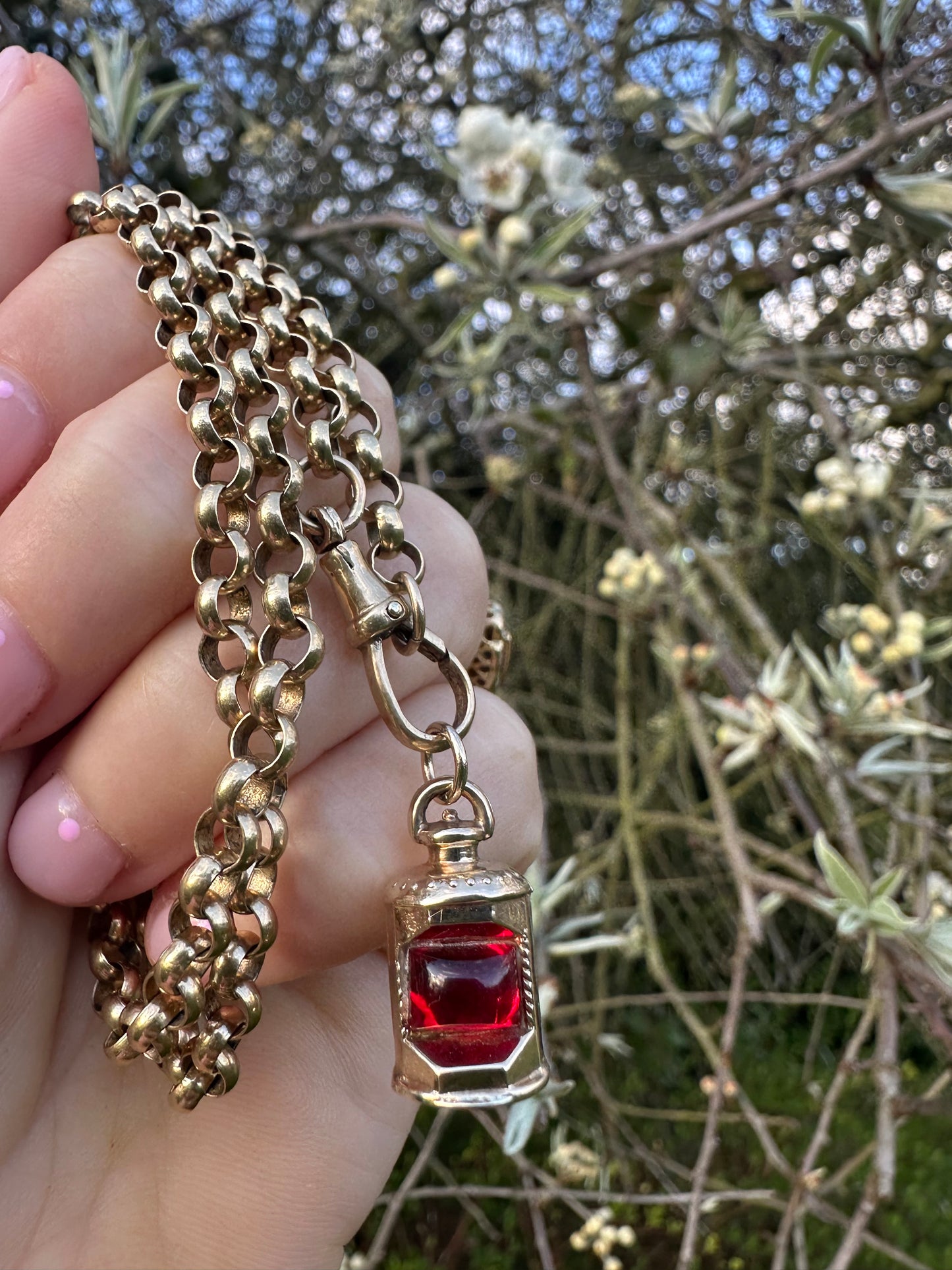 Vintage 9ct Lantern charm with red paste stone