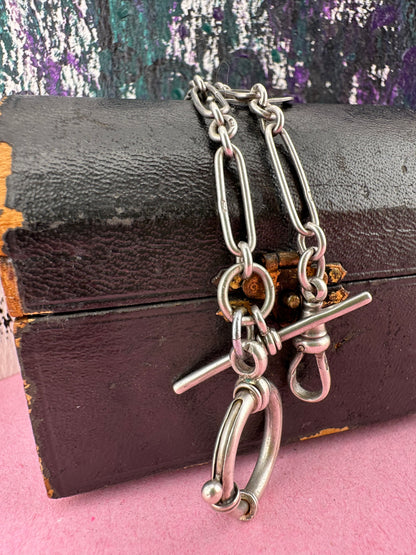 Antique Sterling Silver Trombone chain with XL bolt clasp and Dog clip