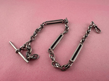Antique Sterling Silver Bar and lovers knot Albert chain with T-bar and dog clip
