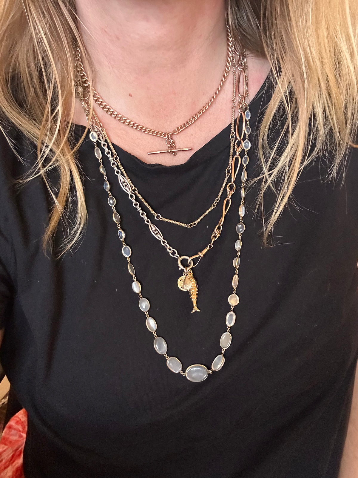 Antique 9ct Gold Bezel set Moonstone necklace