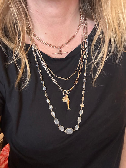 Antique 9ct Gold Bezel set Moonstone necklace
