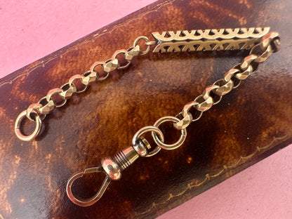 Antique 9ct Gold Fancy bar and faceted belcher extender with dog clip