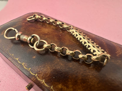 Antique 9ct Gold Fancy bar and faceted belcher extender with dog clip