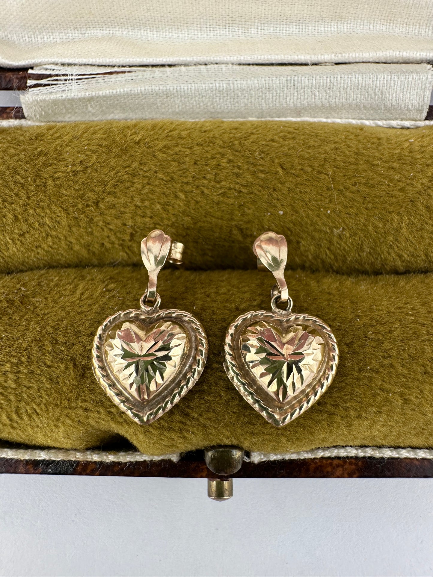 9ct puffy heart drop earrings