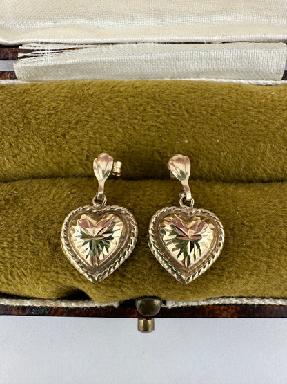 9ct puffy heart drop earrings