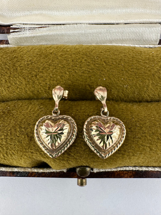9ct puffy heart drop earrings