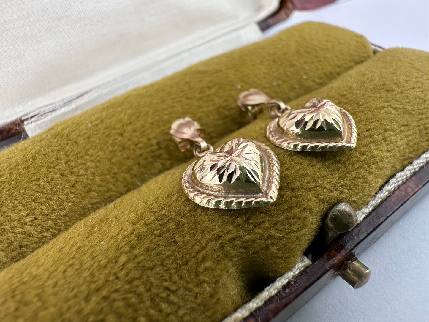9ct puffy heart drop earrings