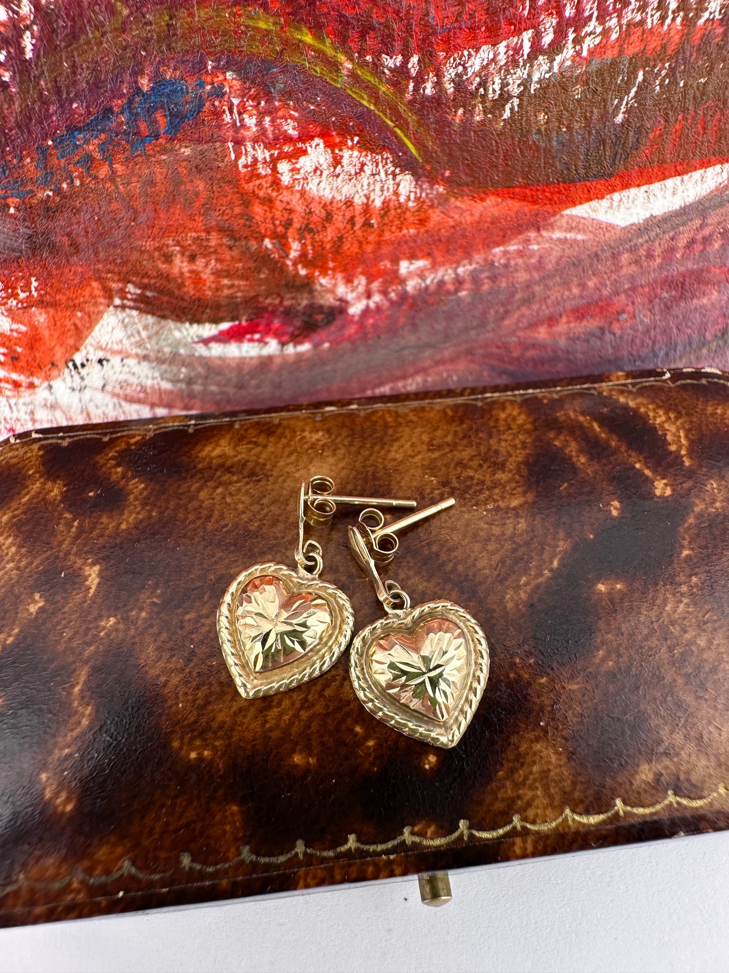 9ct puffy heart drop earrings