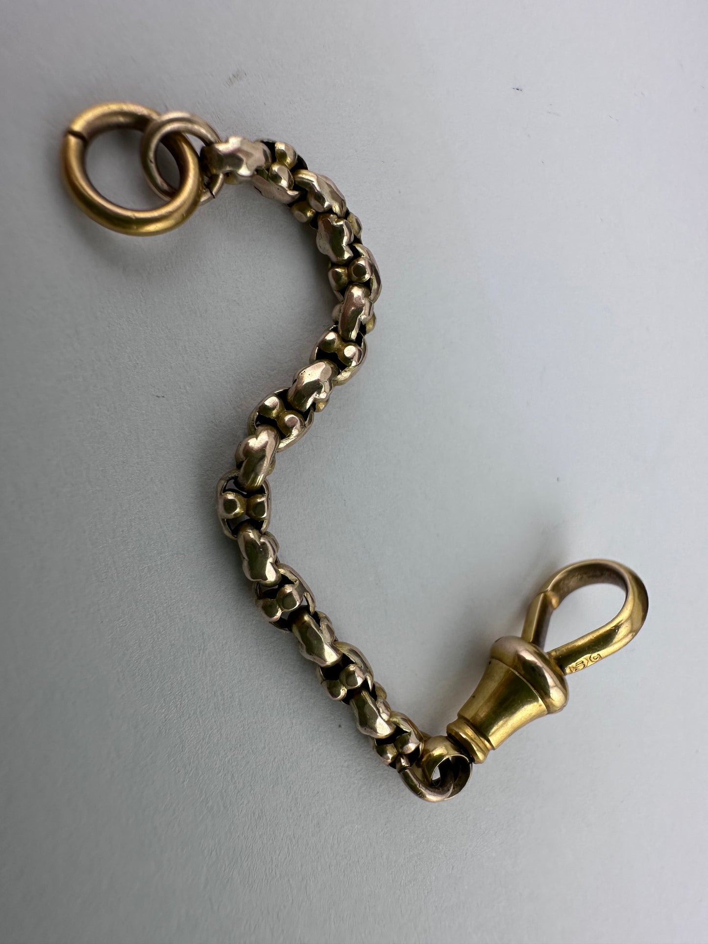 9ct gold popcorn link extender with dog clip