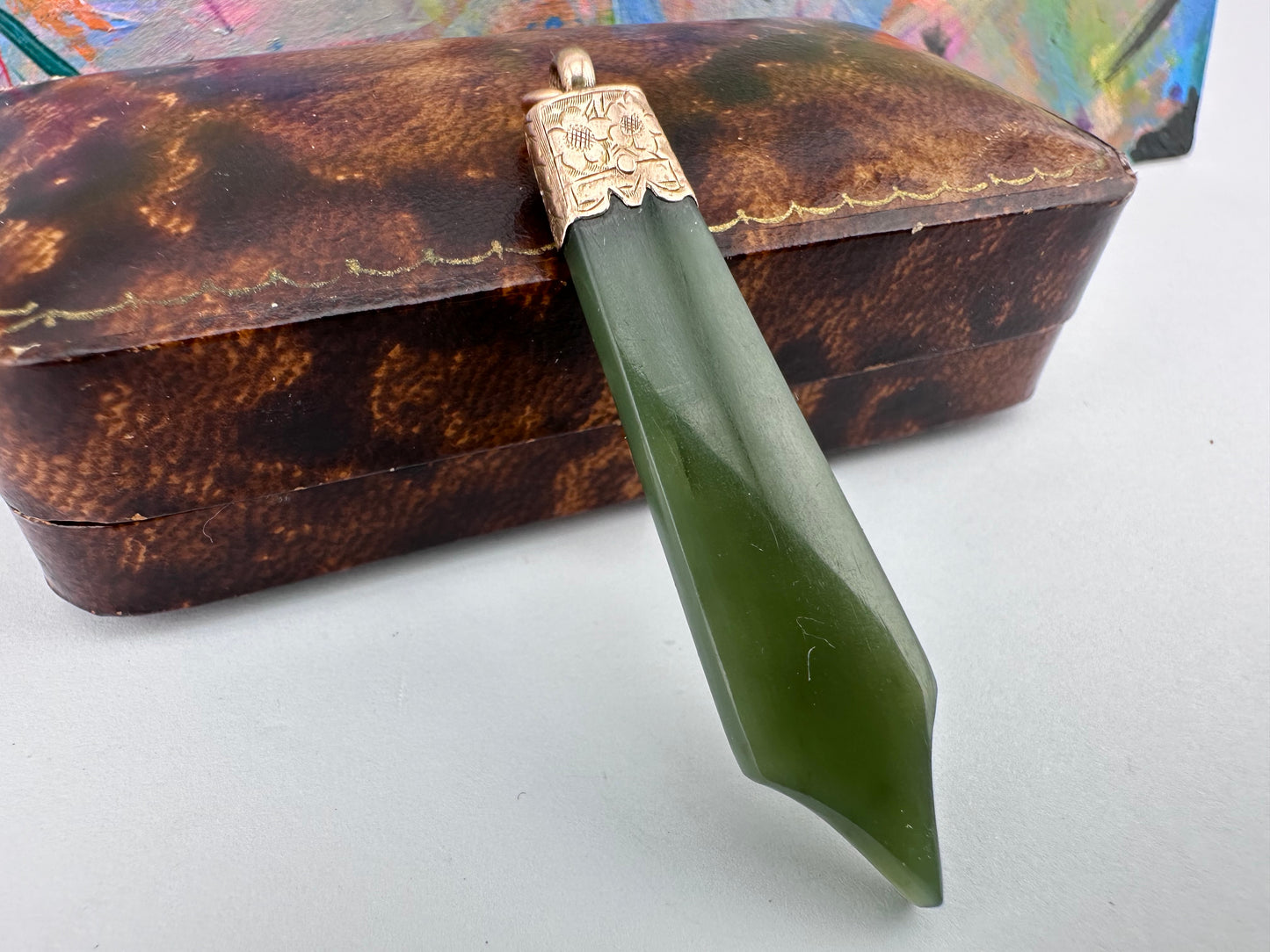 Antique 9ct rose gold Nephrite Jade pendant