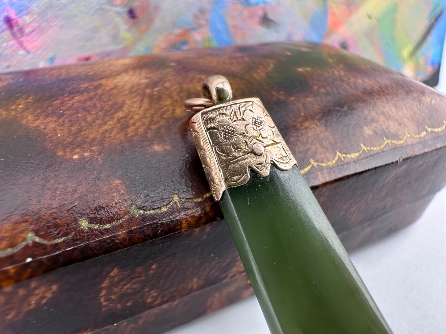 Antique 9ct rose gold Nephrite Jade pendant