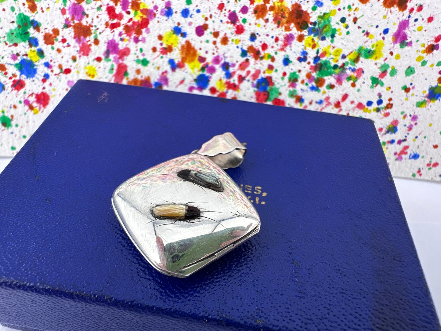 Vintage Sterling silver Shibayama bug locket