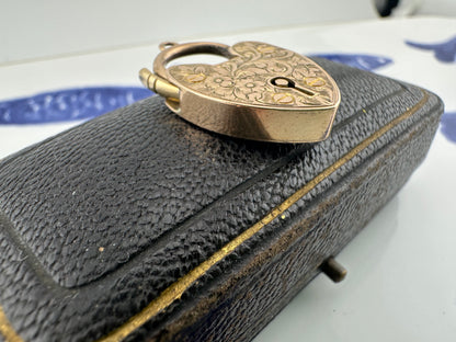 Large Antique 9ct Gold Patterned Heart Padlock