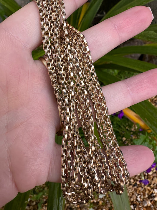 Antique 9ct Gold Triple Flat edged belcher chain with dog clip