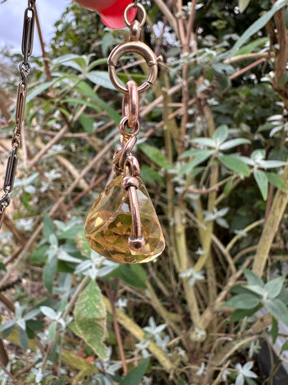 Antique 9ct Rose Gold Citrine Spinner Fob with Lovers knot mount