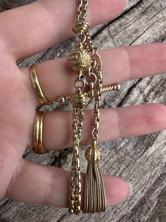 Reserved Shannon- Antique 9ct Gold Faceted Belcher Albertina chain