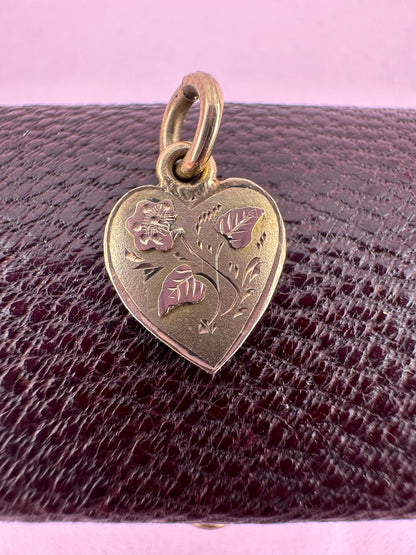 Antique 9ct Gold Yellow Gold Heart with rose gold flower detailing