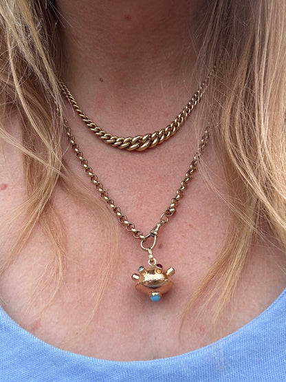 18ct Gold UFO Sputnik pendant with Topaz, Garnet & Turquoise stones.