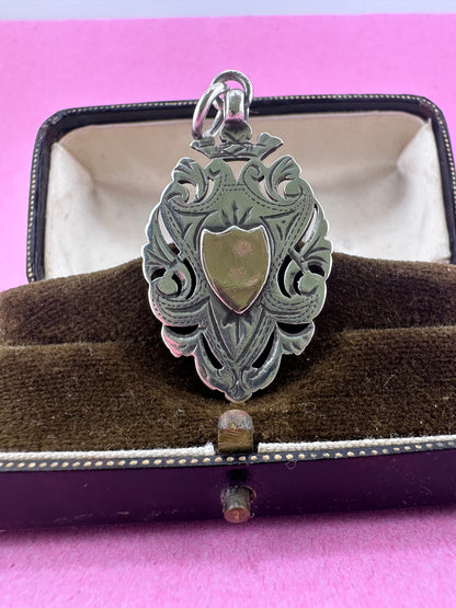 Antique Sterling silver Shield fob with rose gold centre