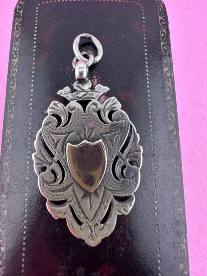 Antique Sterling silver Shield fob with rose gold centre