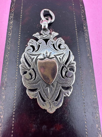 Antique Sterling silver Shield fob with rose gold centre