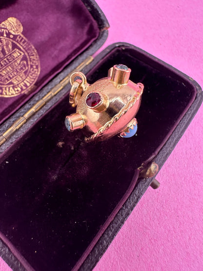 18ct Gold UFO Sputnik pendant with Topaz, Garnet & Turquoise stones.
