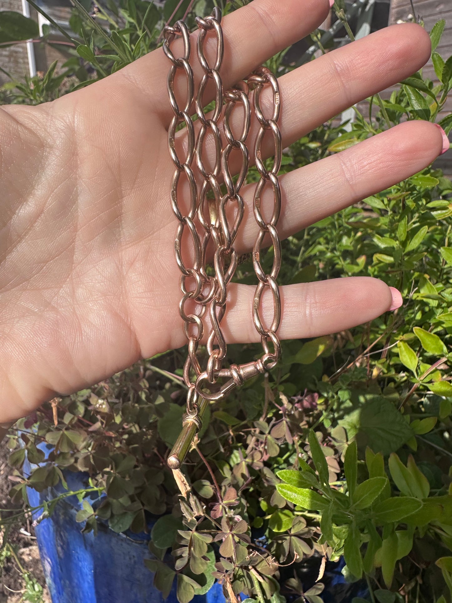 Antique 9ct Rose Gold Open Curb Albert chain