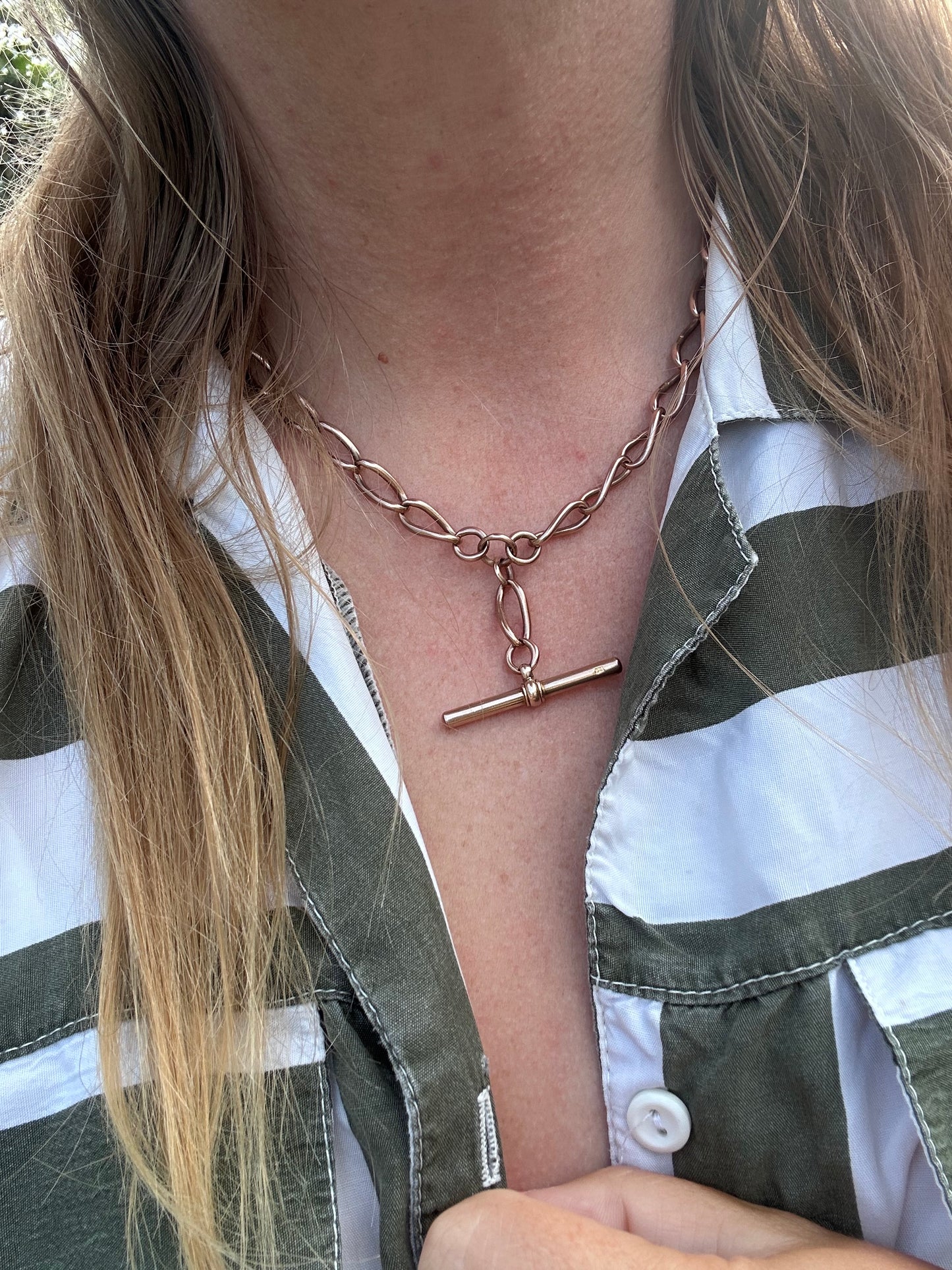 Antique 9ct Rose Gold Open Curb Albert chain