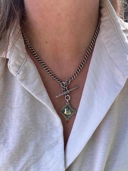 Antique Sterling silver Albert chain, with two dog clip, t-bar and fob