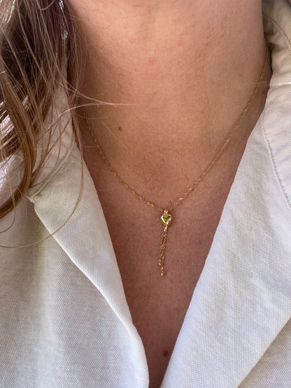 Vintage 9ct Gold Loose Rope chain with heart tassel slider.