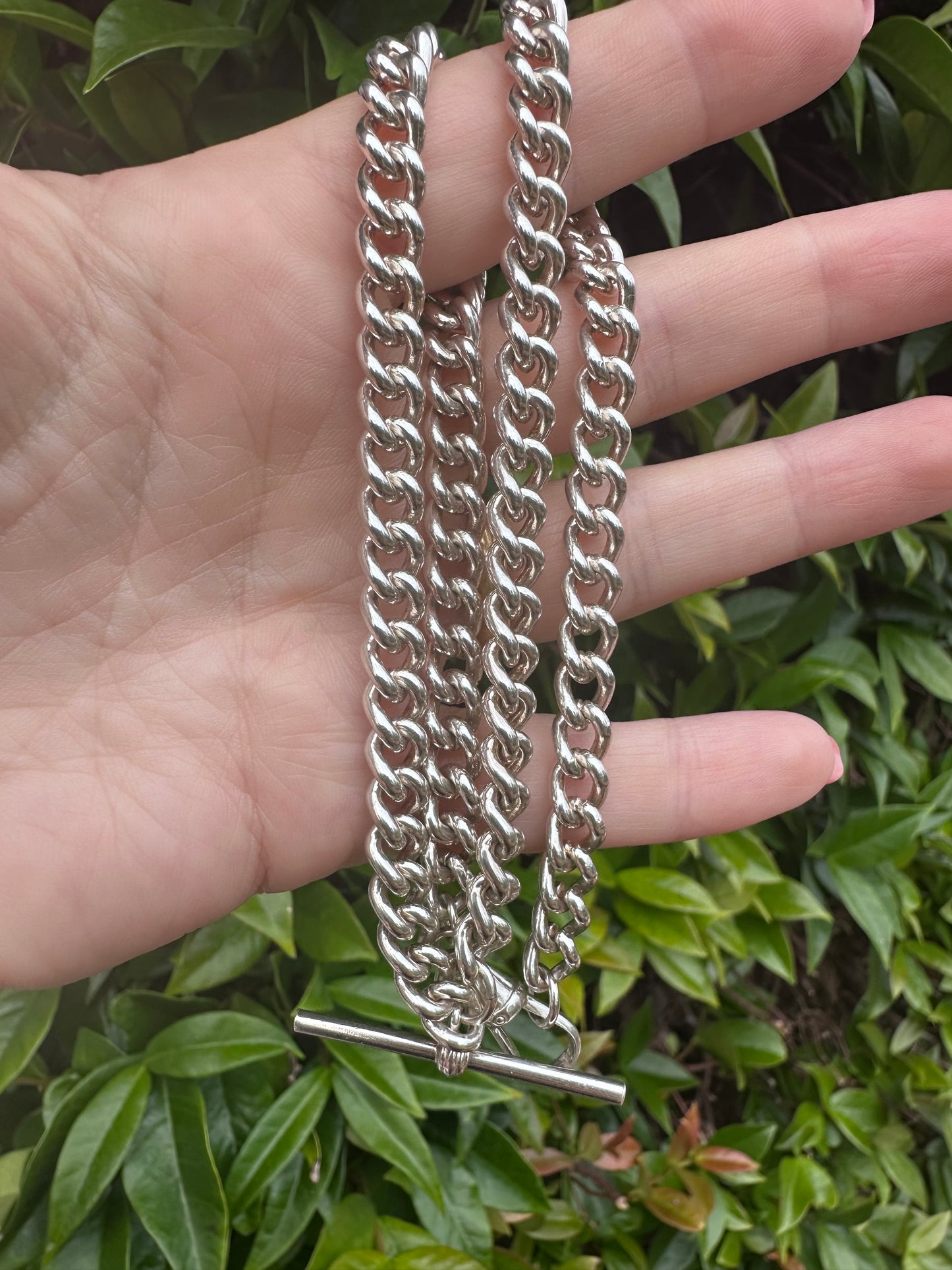 Sterling Silver Albert Chain with dog clip and T-Bar