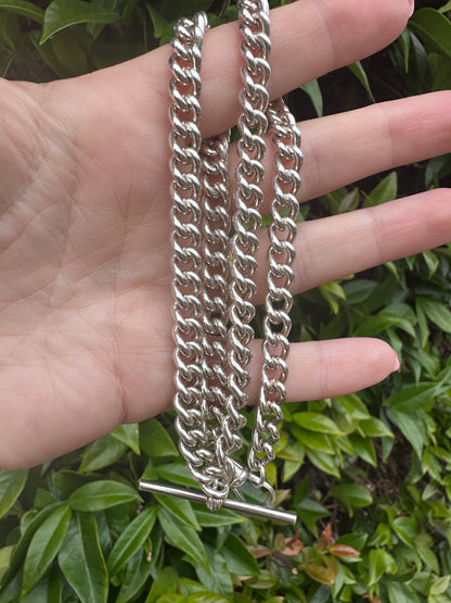Sterling Silver Albert Chain with dog clip and T-Bar