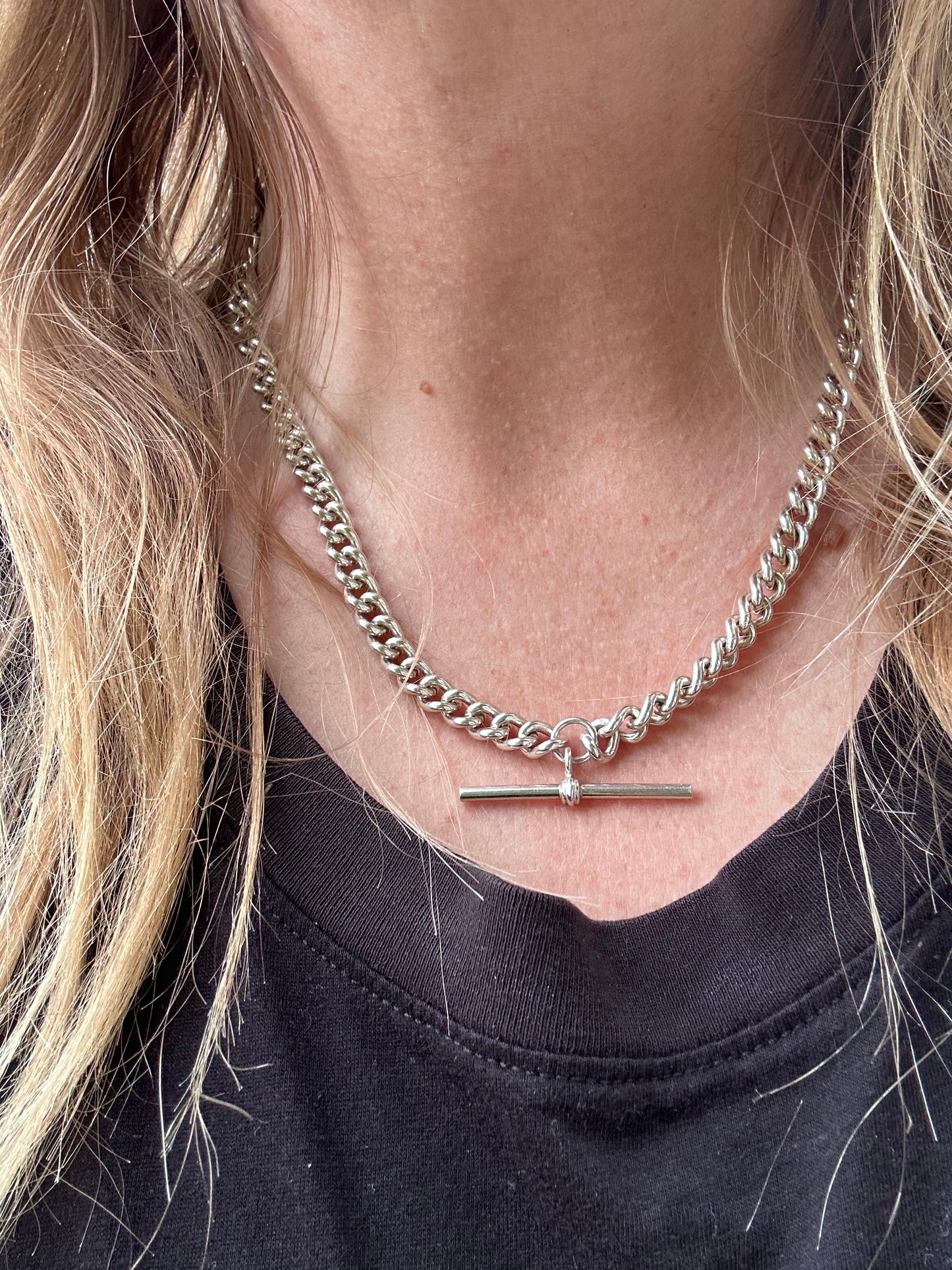 Sterling Silver Albert Chain with dog clip and T-Bar
