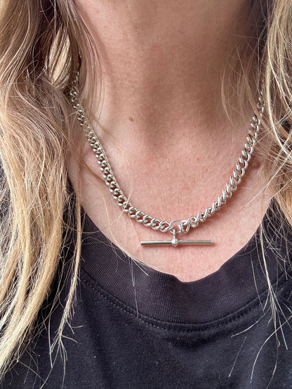 Sterling Silver Albert Chain with dog clip and T-Bar