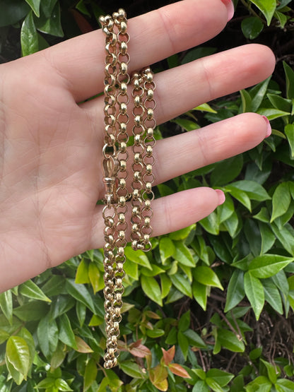 Vintage 9ct Yellow Gold Rolo/belcher chain with antique flat edged dog clip